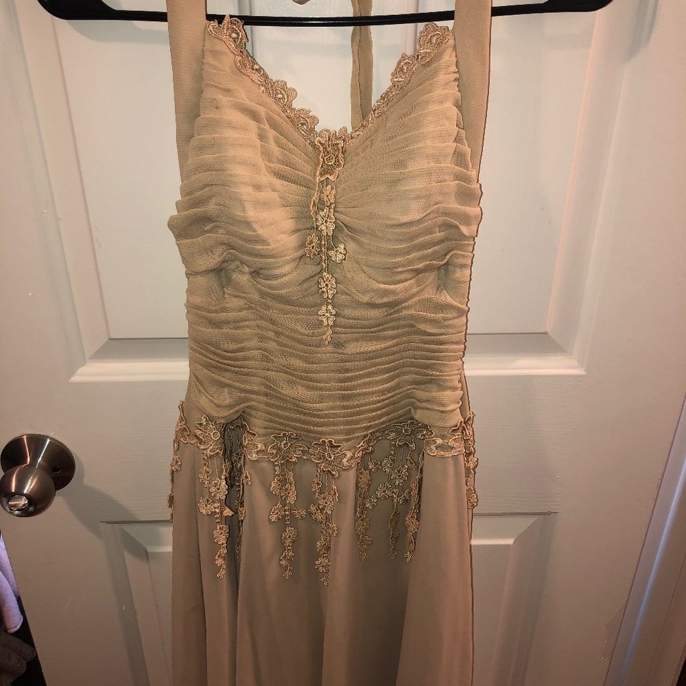 Nude, Halter Top Dress w/ Beautiful Embroidery